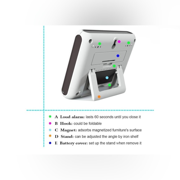 12/24 Hour Magnetic Kitchen Timer Digital Clock with Alarm, Large Screen Alarm a - Picture 3 of 7